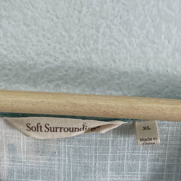 Soft Surroundings XL Fleur Top Teal Beige 3/4 Sleeve Lyocell Linen Floral Shirt - Picture 6 of 11